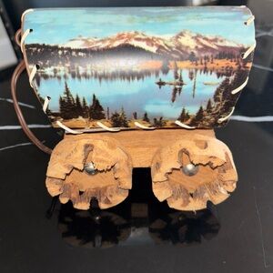 Mid century Covered Wagon TV lamp made out of cactus cholla wood. Never used